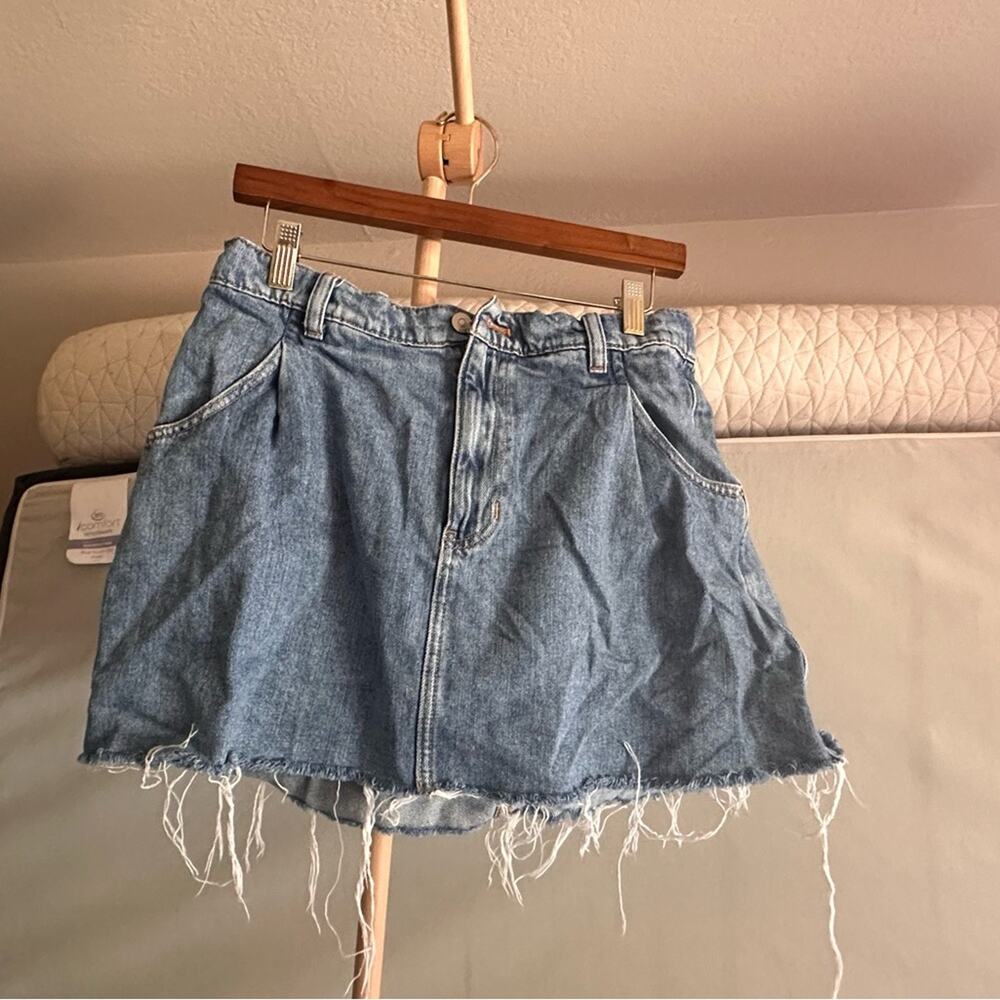 We the Free Blue A-Line Mini Jean Skirt 80's-90's inspired ripped hem classic 31
